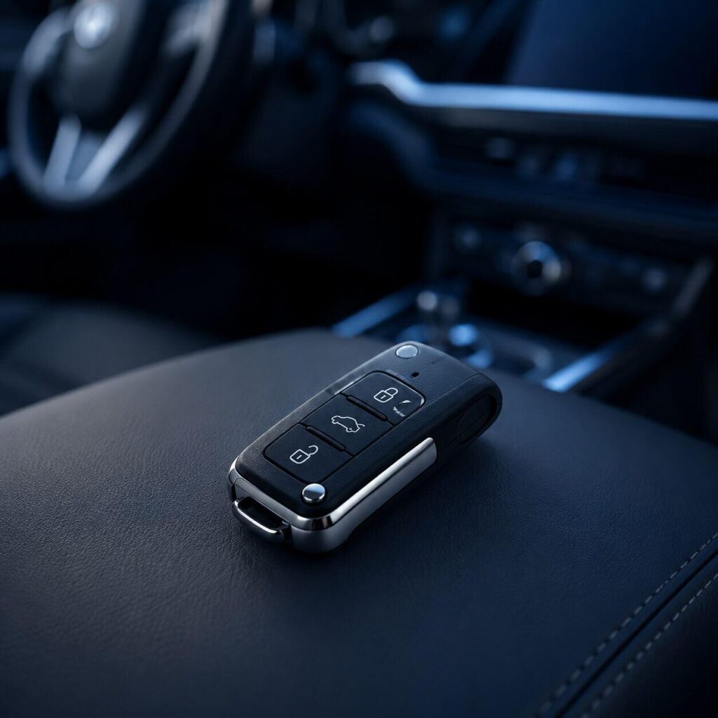 Chave automotiva com controle remoto no interior de um veículo