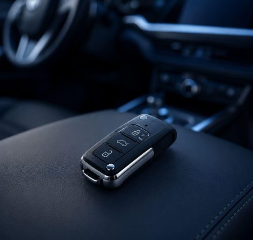 Chave automotiva com controle remoto no interior de um veículo
