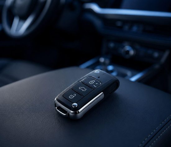 Chave automotiva com controle remoto no interior de um veículo