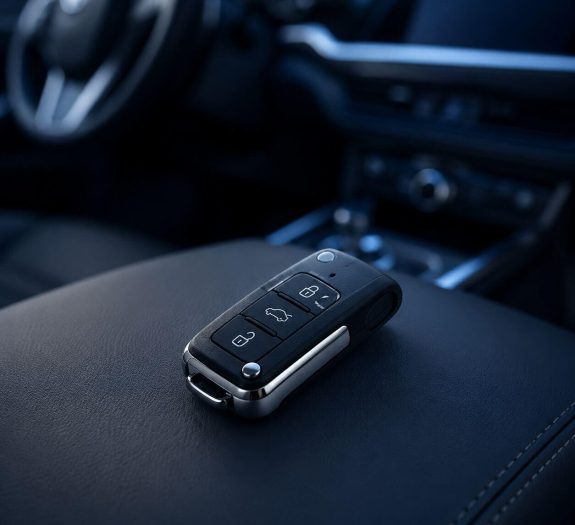 Chave automotiva com controle remoto no interior de um veículo