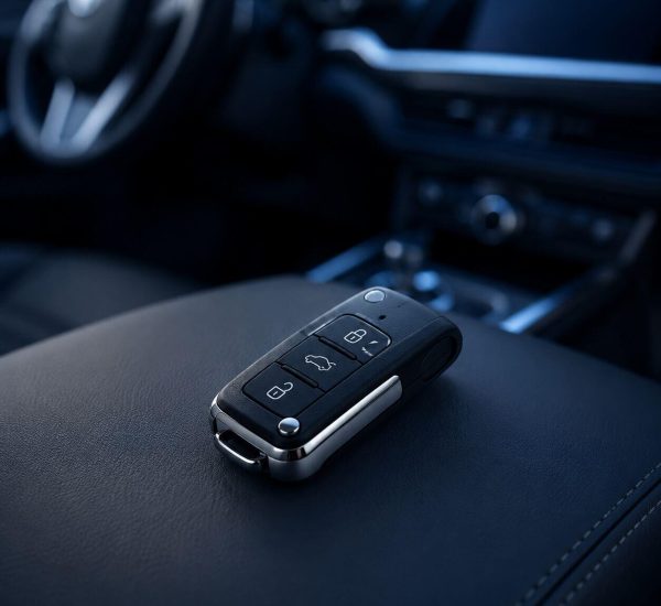 Chave automotiva com controle remoto no interior de um veículo